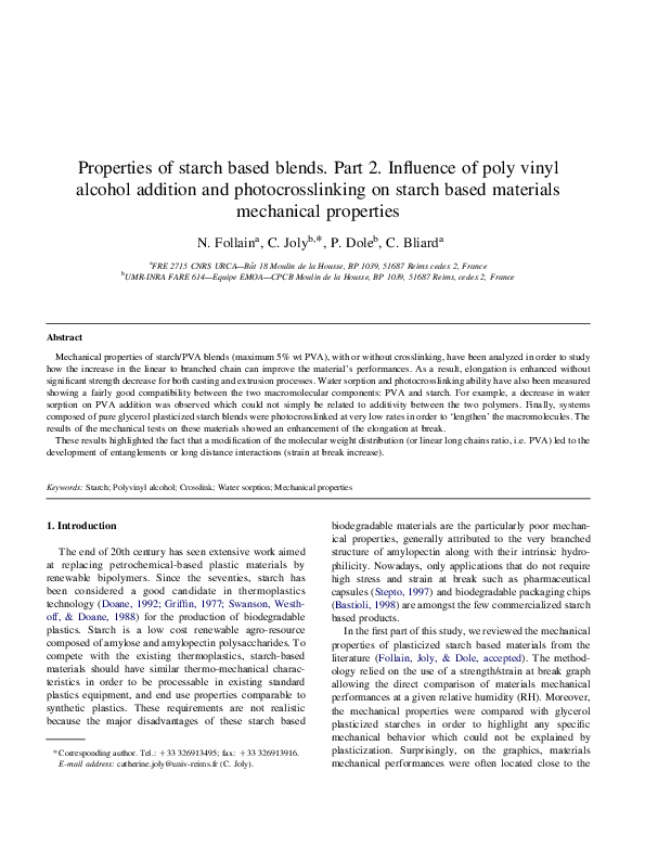(PDF) Properties of starch based blends. Part 2. Influence of poly ...