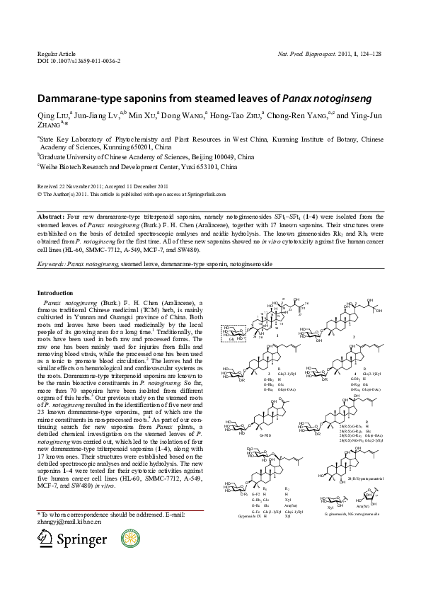 (PDF) Dammarane-type saponins from steamed leaves of Panax Notoginseng