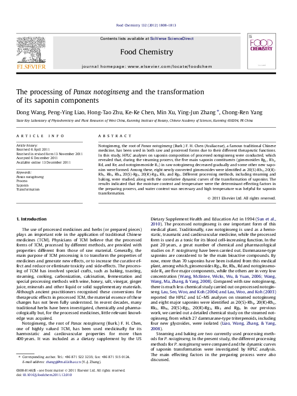 (PDF) The processing of Panax notoginseng and the transformation of its ...
