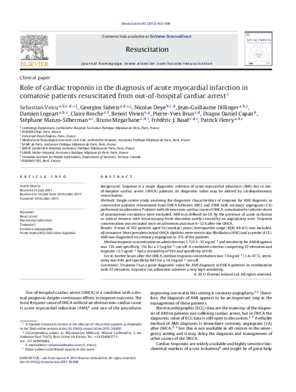 (PDF) Role of cardiac troponin in the diagnosis of acute myocardial ...