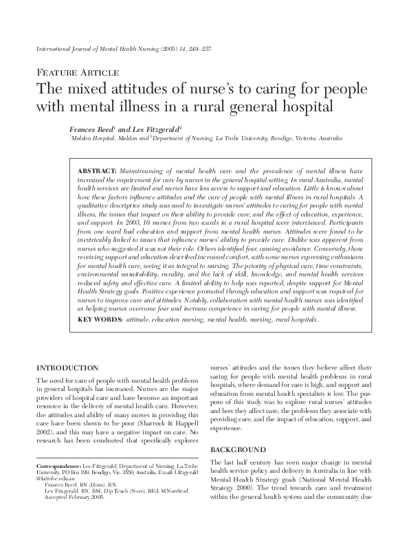 (PDF) The mixed attitudes of nurse's to caring for people with mental ...