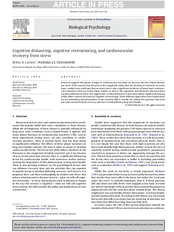 (PDF) Cognitive distancing, cognitive restructuring, and cardiovascular ...