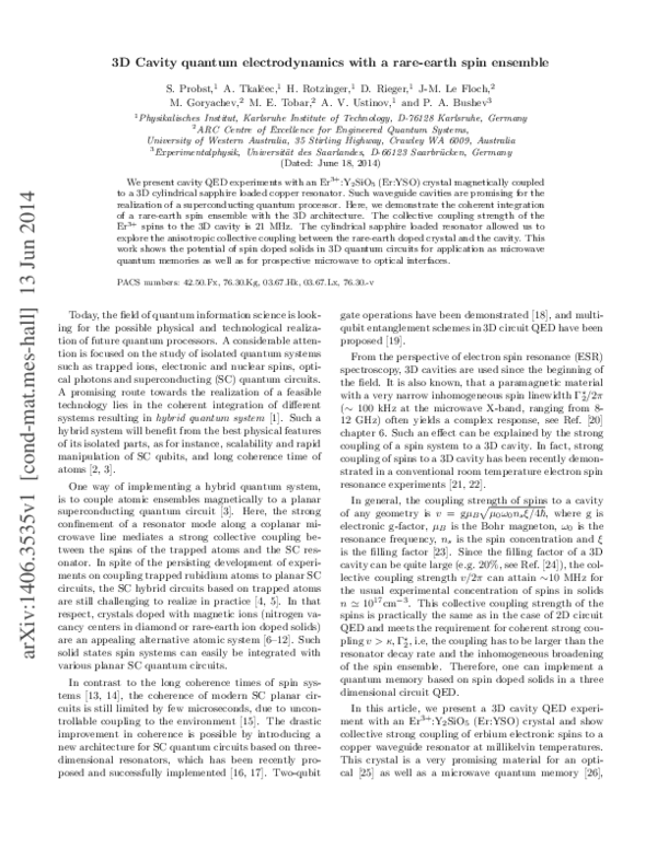 (PDF) Three-dimensional cavity quantum electrodynamics with a rare ...