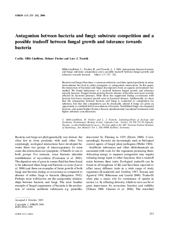 (PDF) Antagonism between bacteria and fungi substrate competition and