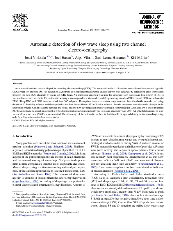 (PDF) Automatic detection of slow wave sleep using two channel electro ...