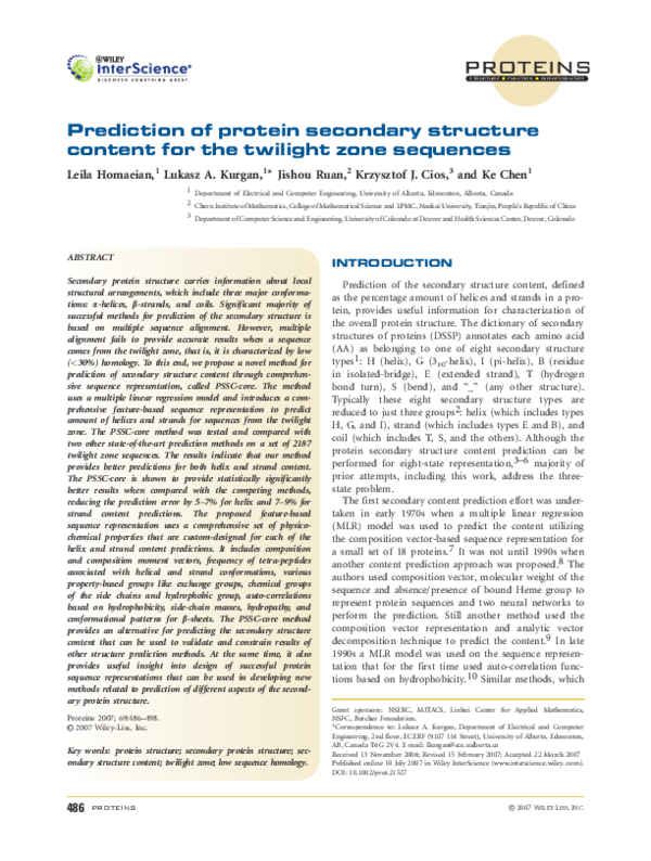 (PDF) Prediction of protein secondary structure content by artificial ...