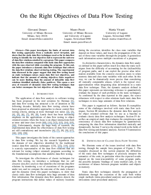 (PDF) On the Right Objectives of Data Flow Testing | Mauro Pezzè ...