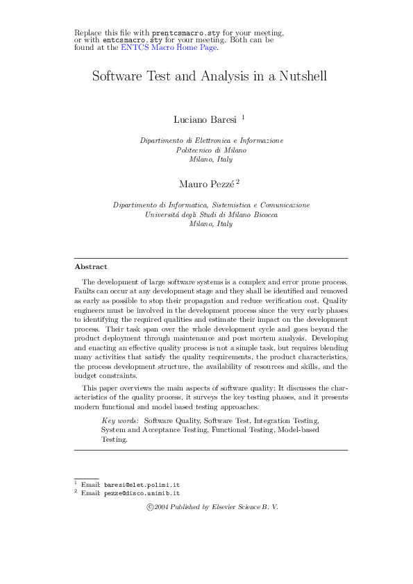 (PDF) Software Test and Analysis in a Nutshell Mauro Pezzè Academia.edu