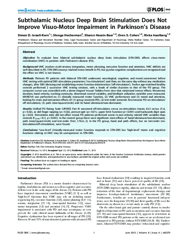 (PDF) Subthalamic Nucleus Deep Brain Stimulation Does Not Improve Visuo ...
