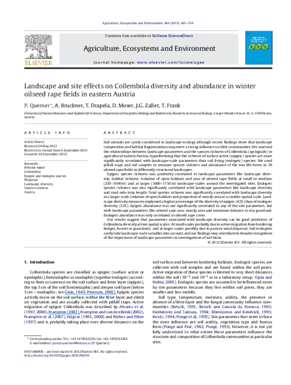 (PDF) Landscape and site effects on Collembola diversity and abundance ...