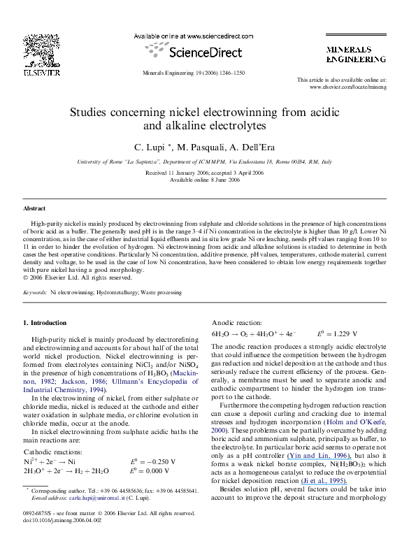 (PDF) Studies concerning nickel electrowinning from acidic and alkaline ...