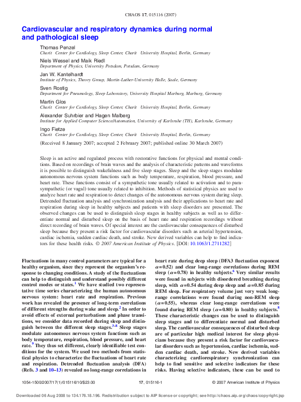 (PDF) Cardiovascular and respiratory dynamics during normal and ...