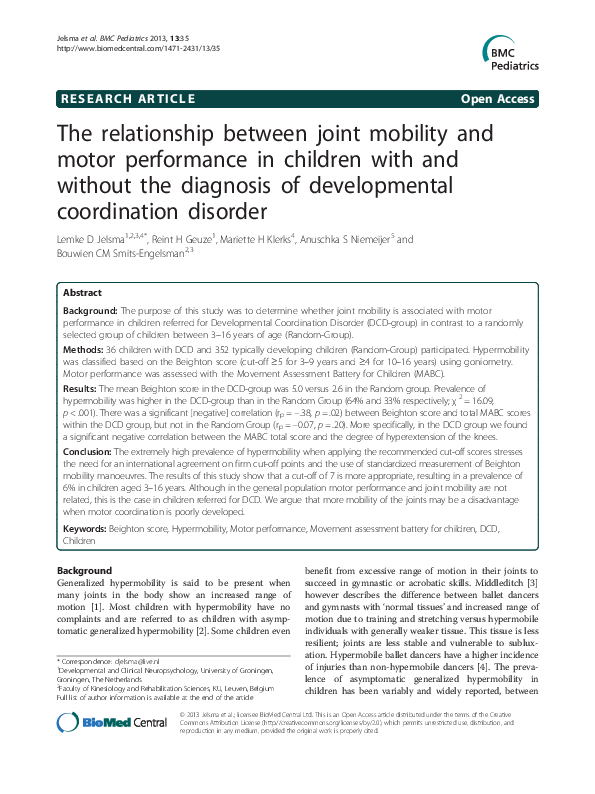 (PDF) The relationship between joint mobility and motor performance in ...