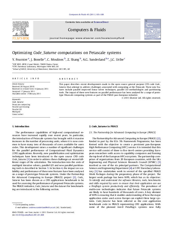 (PDF) Optimizing Code_Saturne computations on Petascale systems
