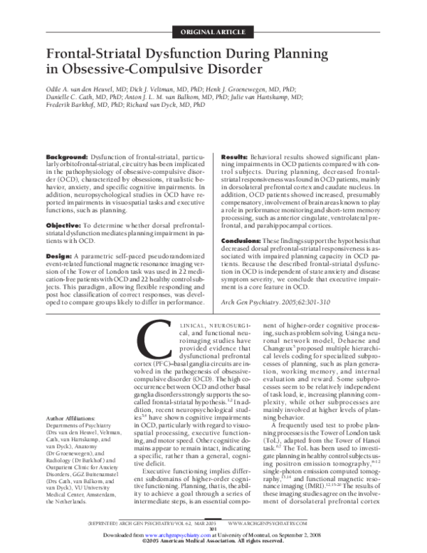 (PDF) Frontal-Striatal Dysfunction During Planning in Obsessive ...