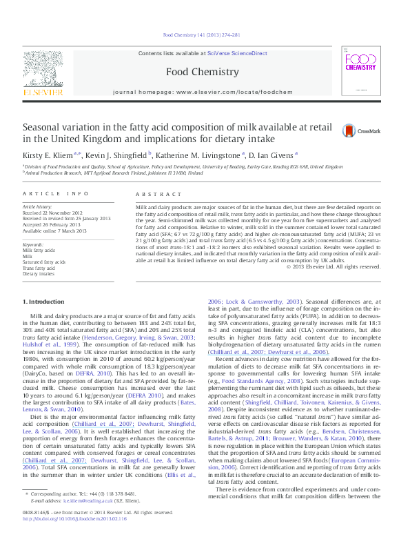 (PDF) Seasonal variation in the fatty acid composition of milk ...