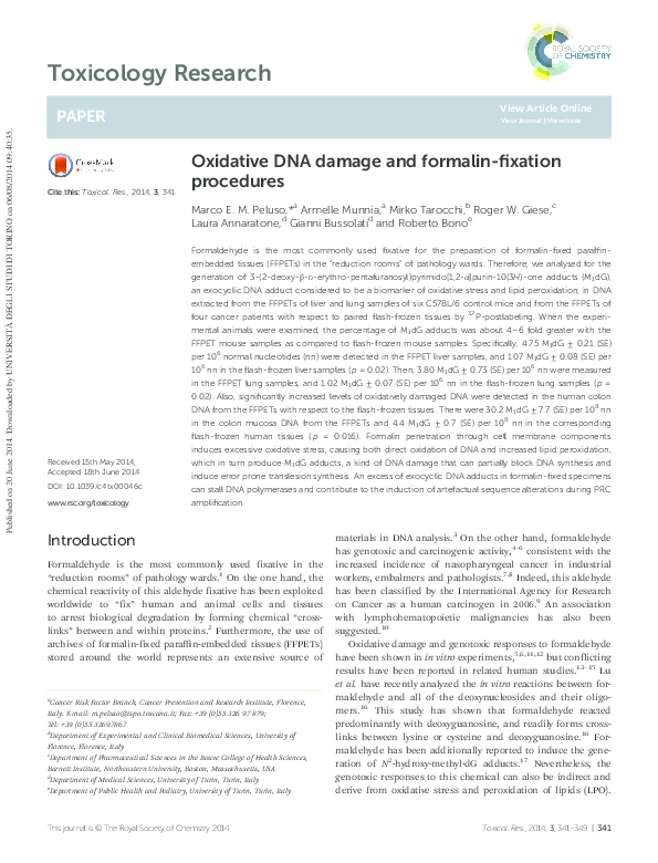 (PDF) Oxidative DNA damage and formalinfixation procedures Roberto