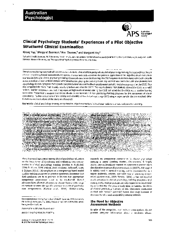 (PDF) Clinical Psychology Students’ Experiences of a Pilot Objective ...