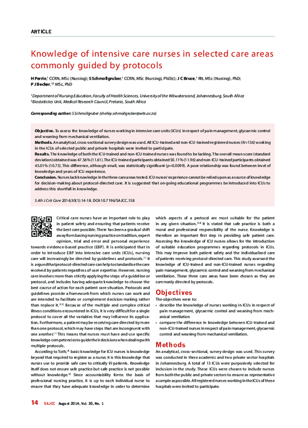 (PDF) Knowledge of ICU nurses regarding selected care areas commonly ...