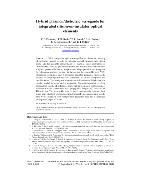 (PDF) Hybrid plasmon/dielectric waveguide for integrated siliconon