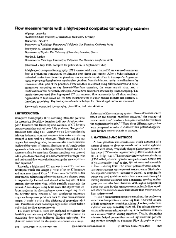 (PDF) Flow measurements with a high-speed computed tomography scanner