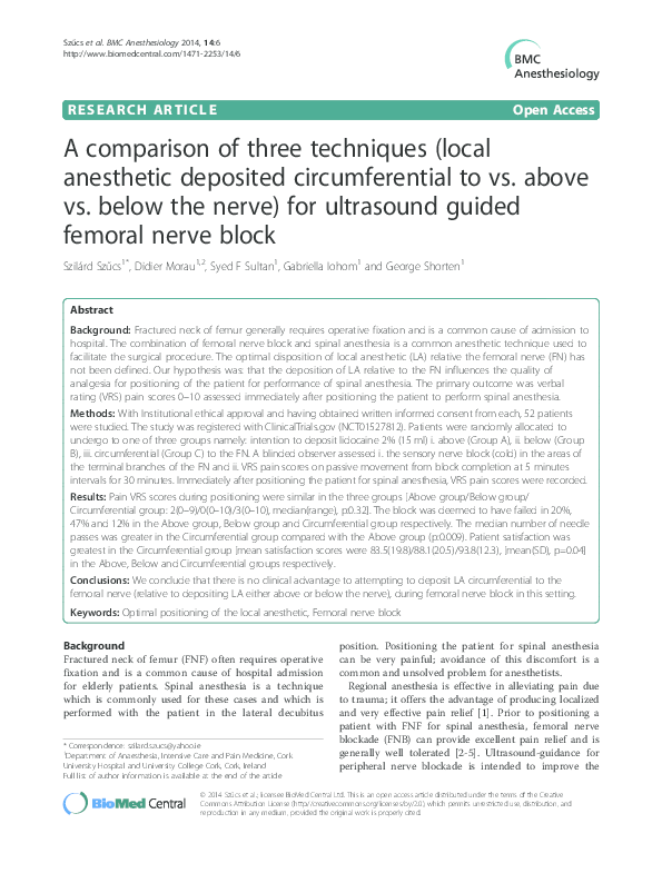 (PDF) A comparison of three techniques (local anesthetic deposited circumferential to vs. above