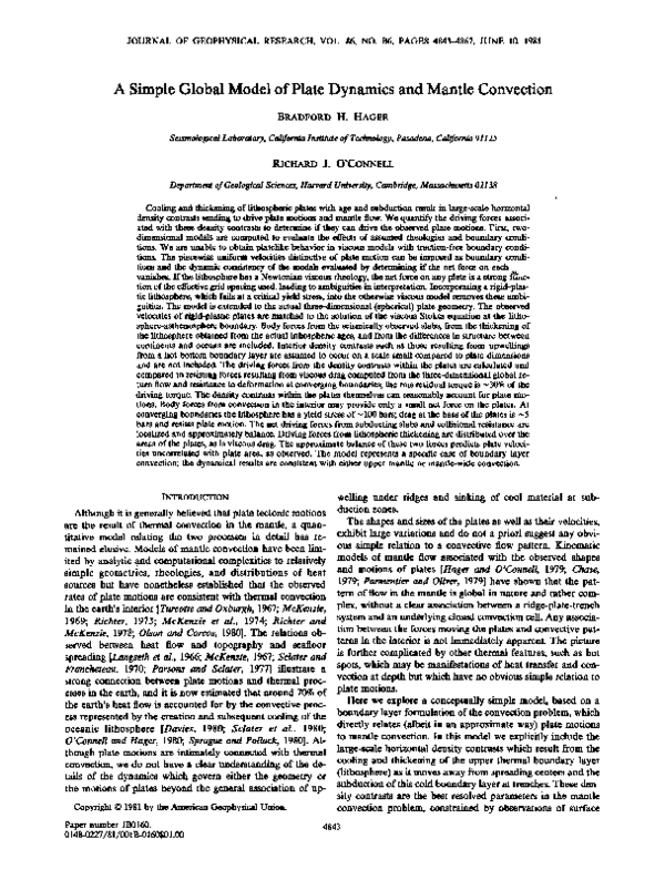 (PDF) A simple global model of plate dynamics and mantle convection