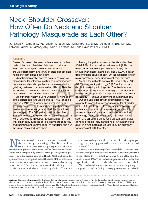 (PDF) Neck-shoulder crossover: how often do neck and shoulder pathology ...