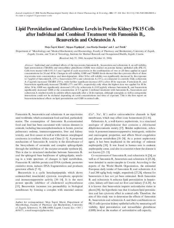 (PDF) Lipid Peroxidation and Glutathione Levels in Porcine Kidney PK15 ...