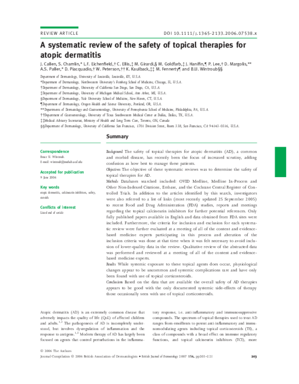 (PDF) A systematic review of the safety of topical therapies for atopic ...