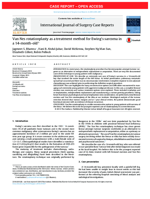 (PDF) Van Nes rotationplasty as a treatment method for Ewing's sarcoma ...