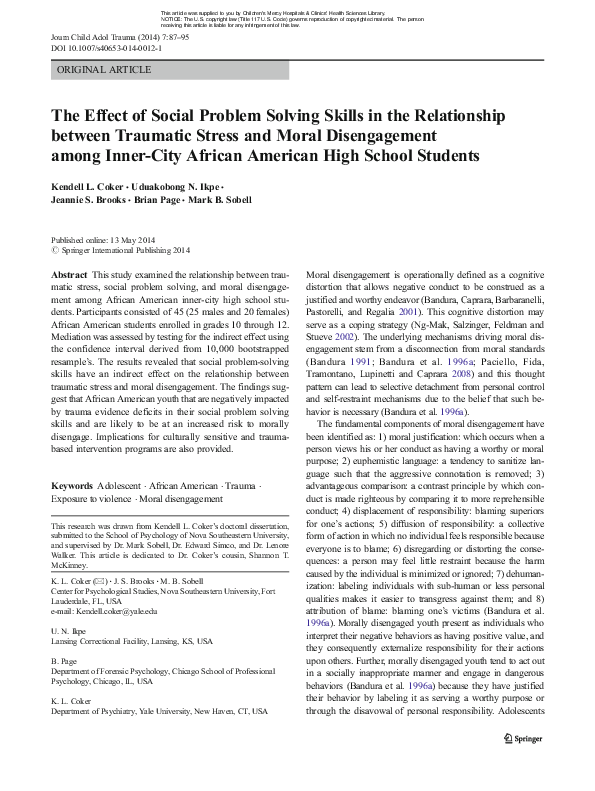 (PDF) The Effect of Social Problem Solving Skills in the Relationship ...