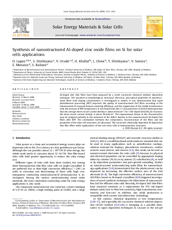 (PDF) Synthesis of nanostructured Al-doped zinc oxide films on Si for ...