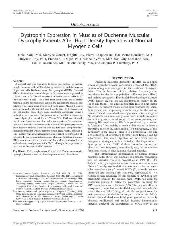 (PDF) Dystrophin Expression in Muscles of Duchenne Muscular Dystrophy ...