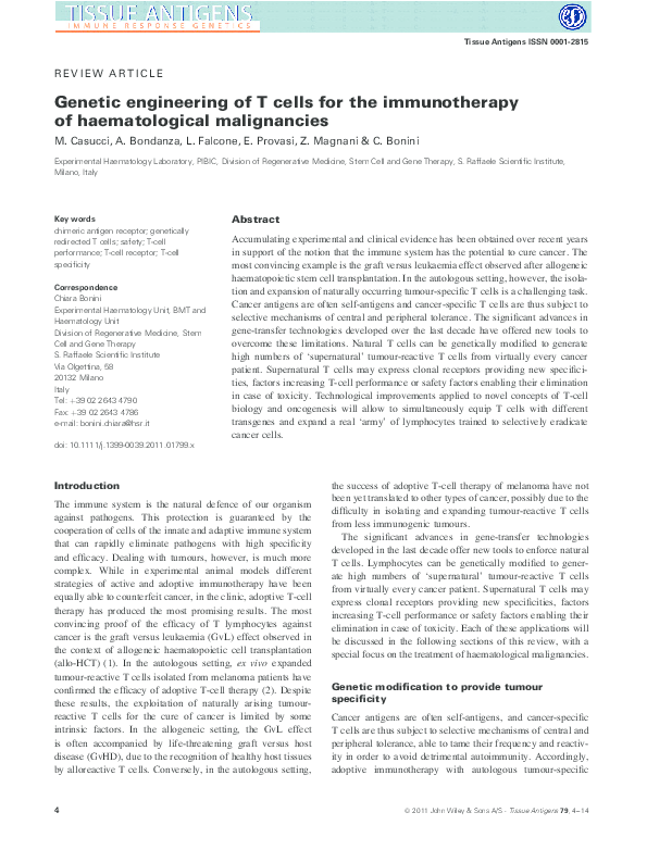 (PDF) Genetic engineering of T cells for the immunotherapy of ...