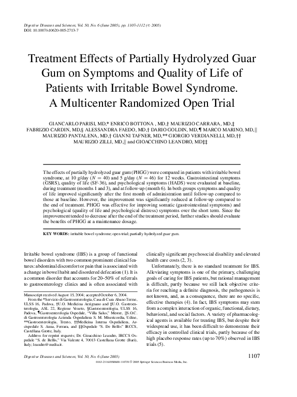 (PDF) Treatment Effects of Partially Hydrolyzed Guar Gum on Symptoms