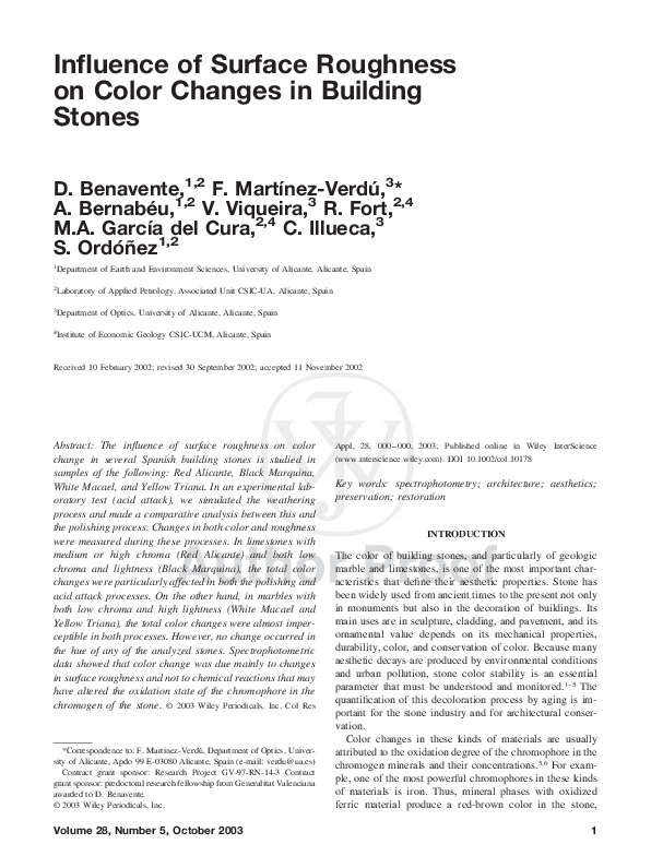 (PDF) Influence of surface roughness on color changes in building stones