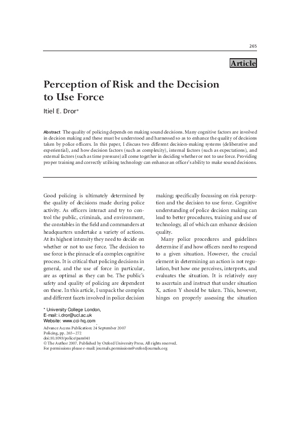 (PDF) Perception of Risk and the Decision to Use Force