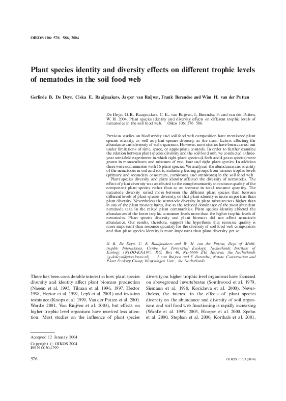 (PDF) Plant species identity and diversity effects on different trophic ...