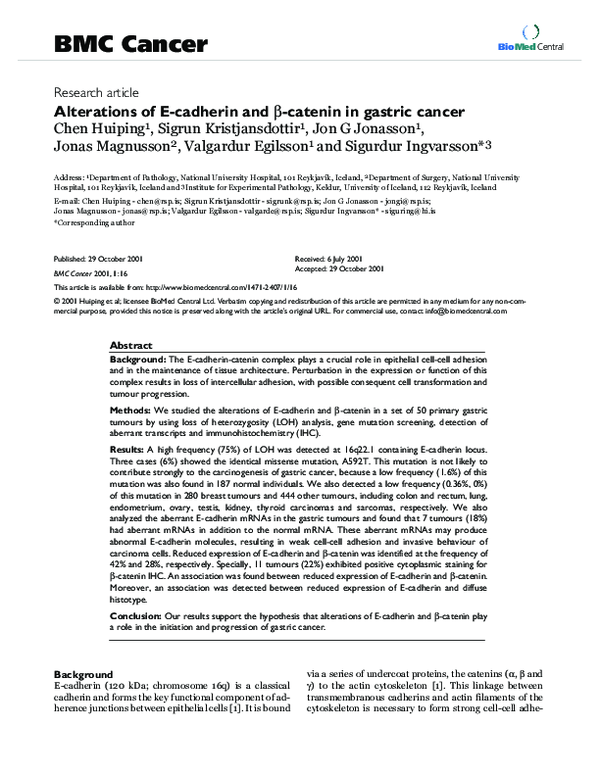 PDF) Alterations of E-cadherin and β-catenin in gastric cancer