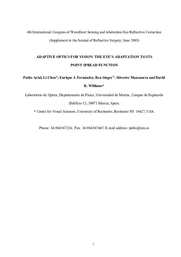 (PDF) Adaptive optics for vision: the eye's adaptation to point spread ...