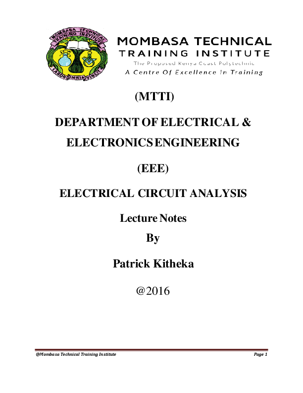 (PDF) Electrical Circuit Analysis Patrick Kitheka Academia.edu