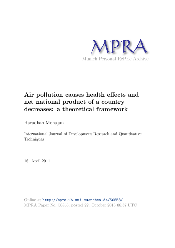 Air Pollution Causes Health Effects And Net National Product Of A Country Decreases A 