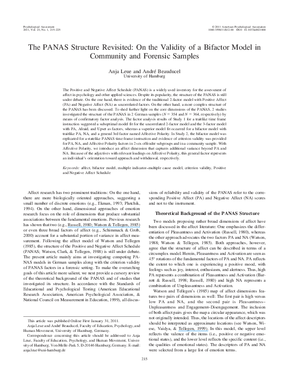 (PDF) The PANAS structure revisited: On the validity of a bifactor ...
