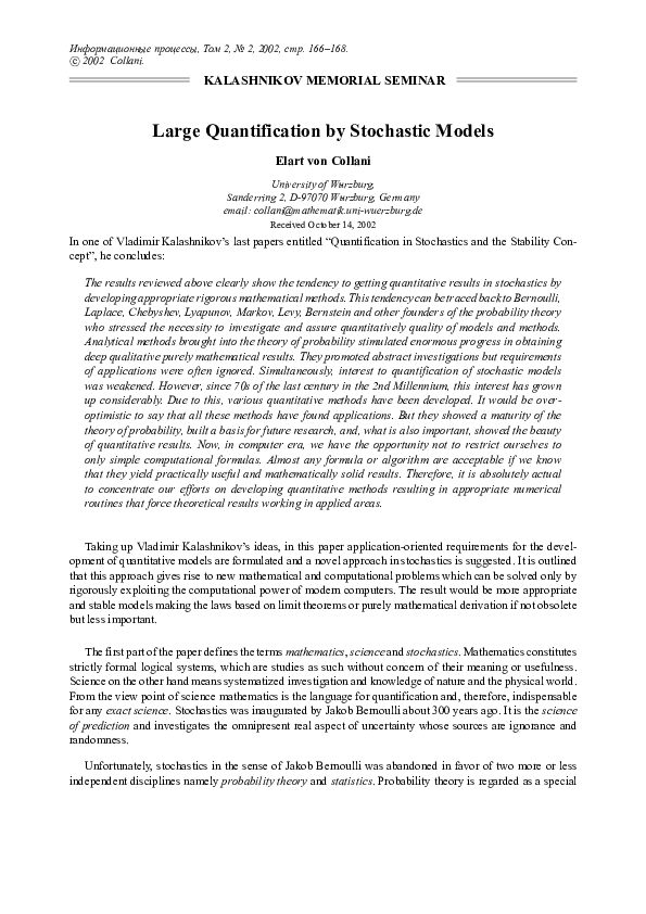 Pdf Large Quantification By Stochastic Models