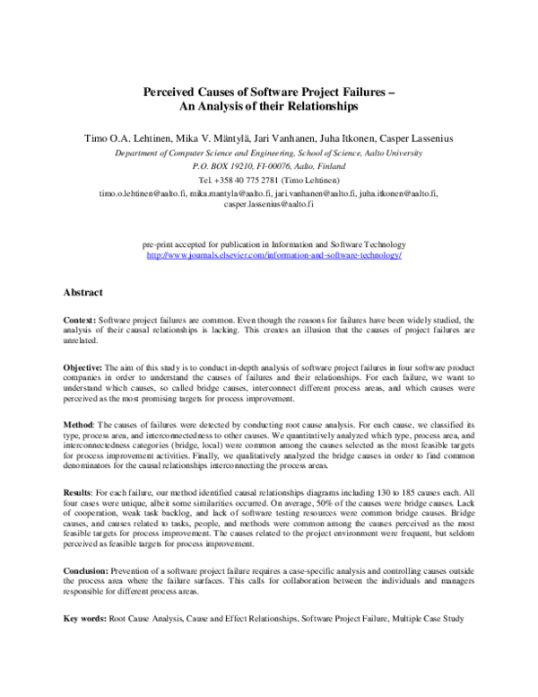 (PDF) Perceived causes of software project failures – An analysis of ...