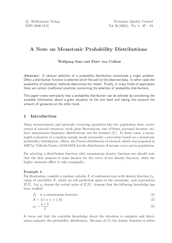 (PDF) A Note on Monotonic Probability Distributions