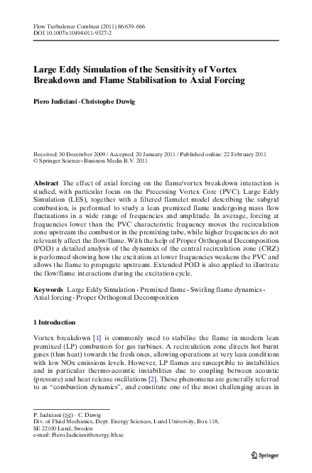 (PDF) Large Eddy Simulation of the Sensitivity of Vortex Breakdown and ...