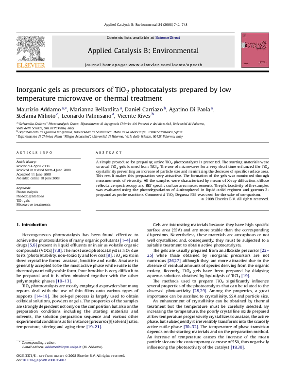 PDF) Inorganic gels as precursors of TiO2 photocatalysts prepared