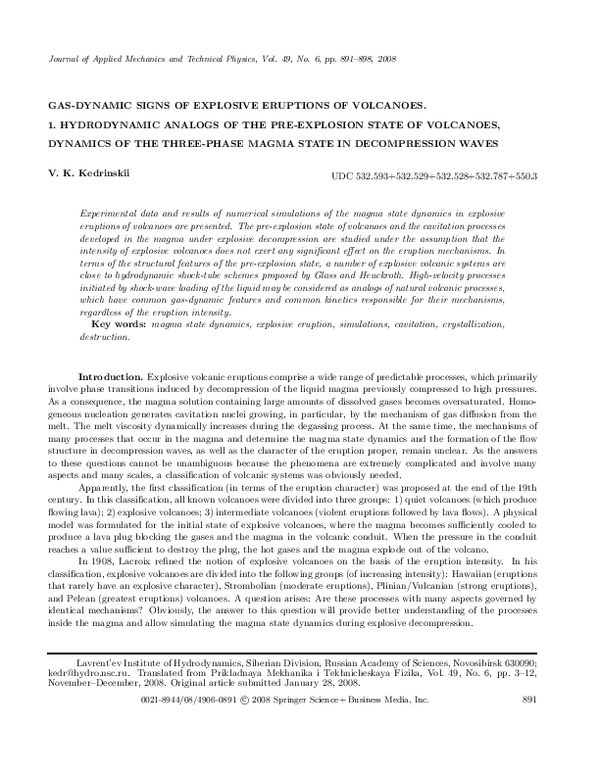 (PDF) Gas-dynamic signs of explosive eruptions of volcanoes. 1 ...